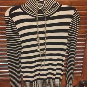 WHBM Striped Turtleneck - grey and black